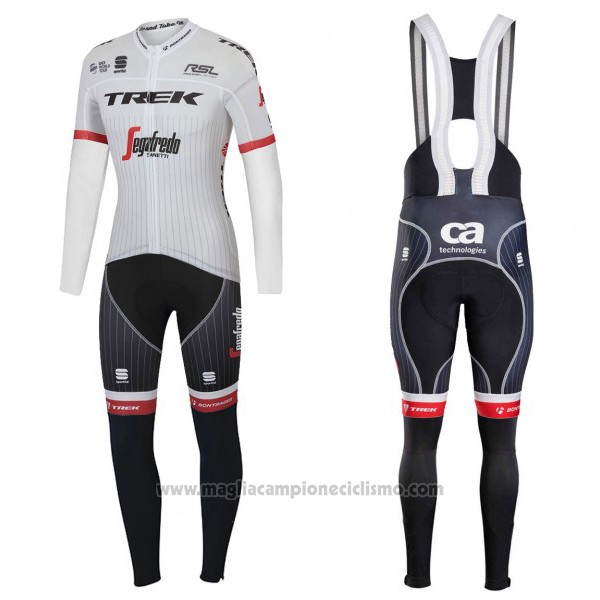 2017 Abbigliamento Ciclismo Trek Segafredo Bianco Manica Lunga e Salopette